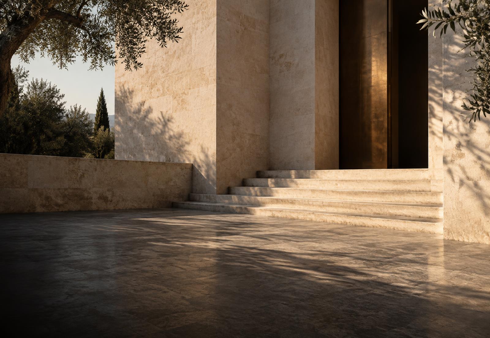 Conceptual architectural study of limestone, shadow and afternoon light